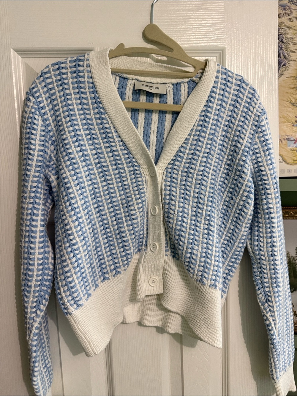 Berenice Women's Blue and White Knit Cardigan Sweater